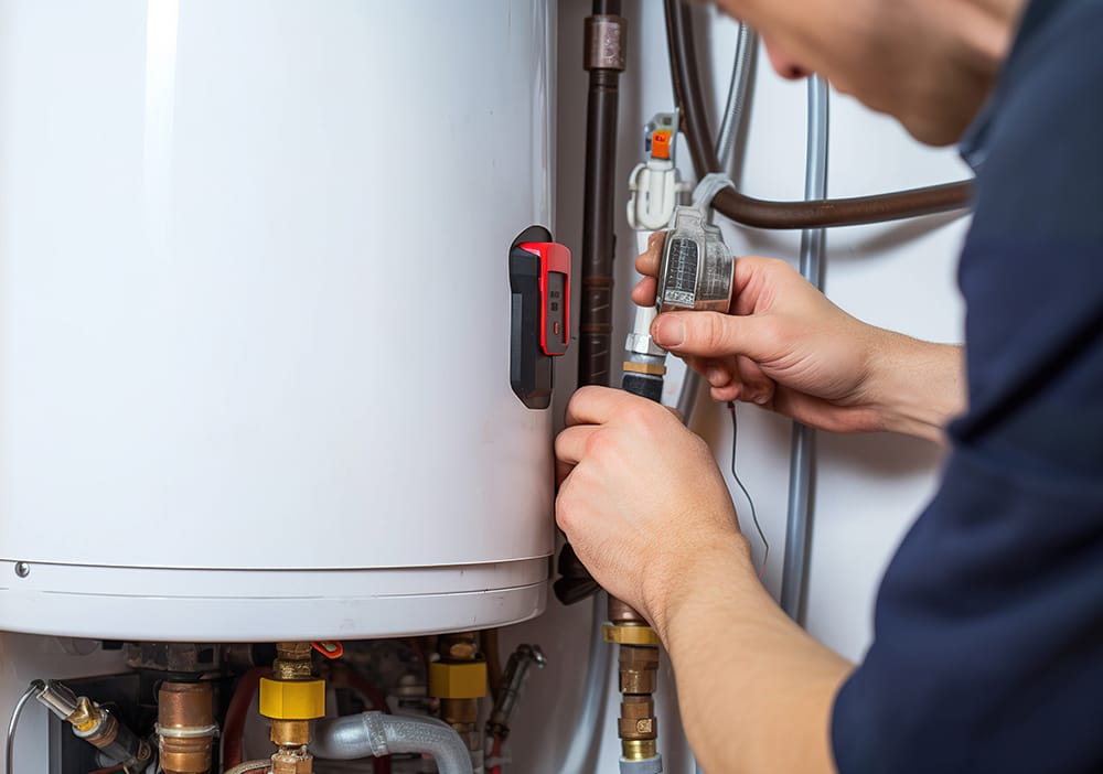 Technician repairing pipes connected to a water heater in Cape Coral